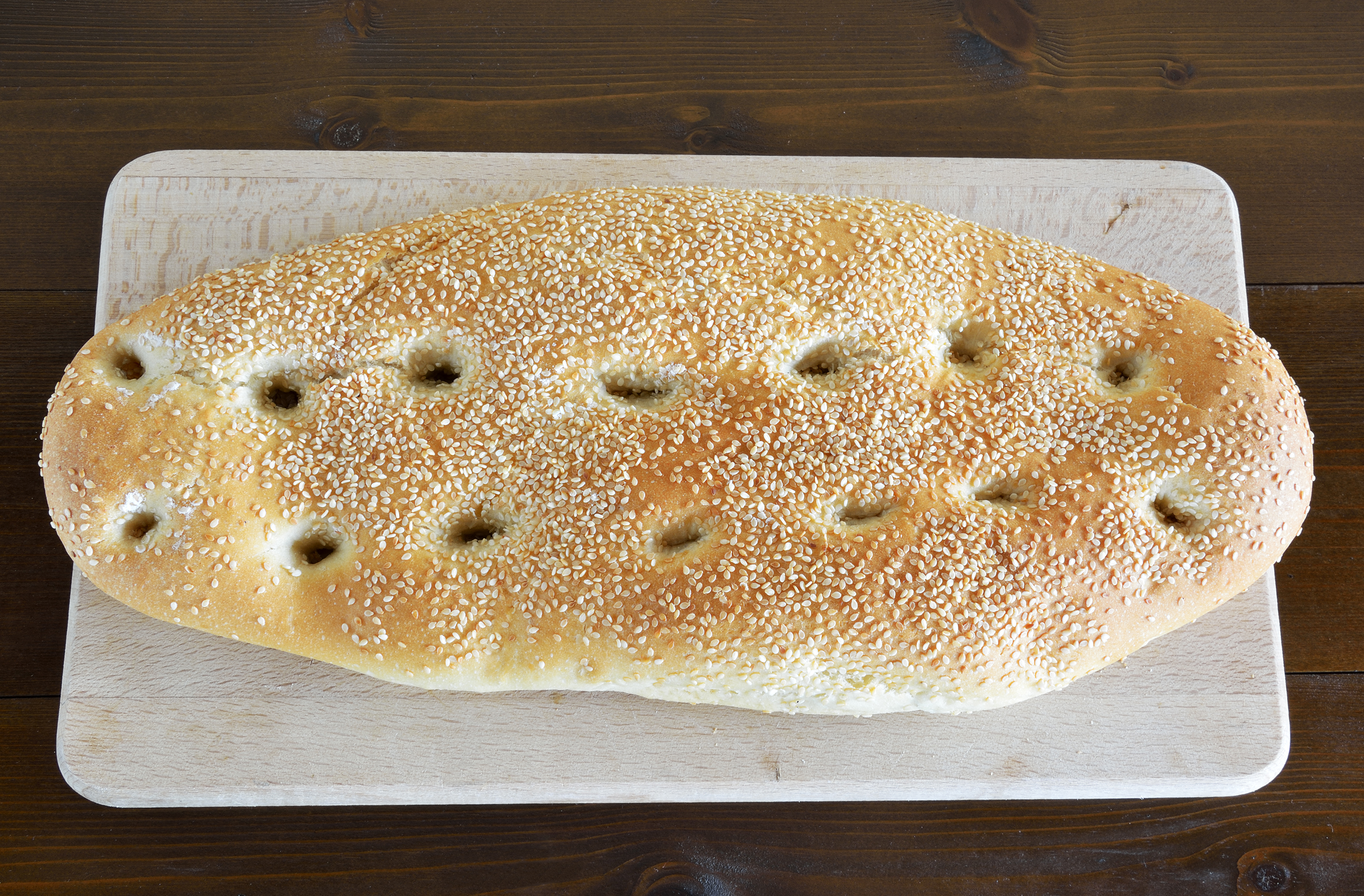 Lagana, pain au sésame grec, vu de dessus