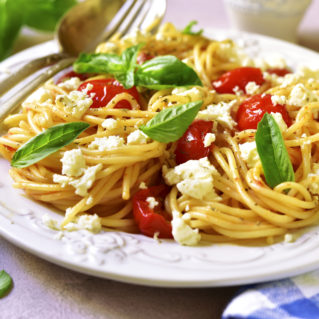 Summer pasta with olive tapenade