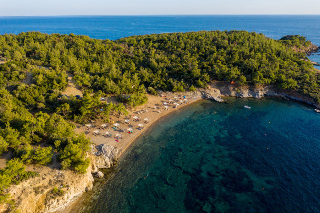 Thassos, plage avec la mer et la forêt