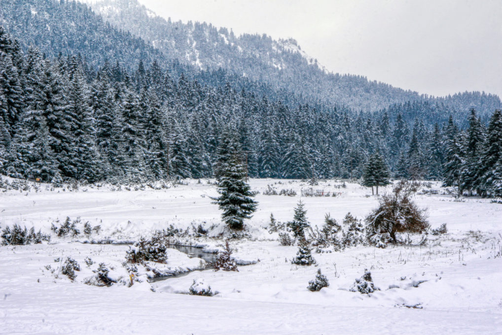 Le village de Pertouli près de Trikala pendant l'hiver et sa neige