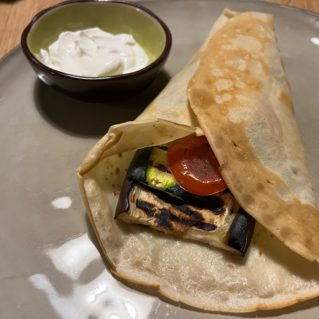 Crepes with grilled vegetables and greek yoghurt